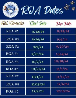 FALL ROA DUE DATES